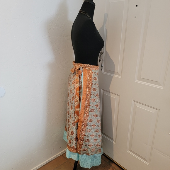 Brand New Sustainably Designed Boho Silk Reversible Wrap Skirt Dress - Picture 9 of 9